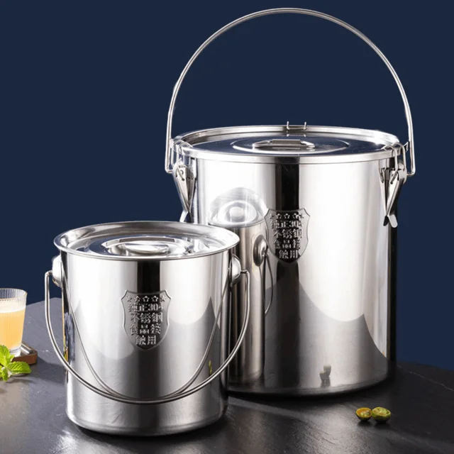 Seau à soupe en acier inoxydable 304, avec couvercle, seau Portable, seau à riz de grande capacité, seau d'eau scellé, Cater 1