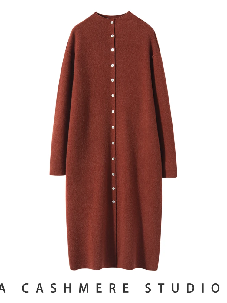 الفاخرة النساء 100% الكشمير سترة طويلة وهمية الرقبة طويلة الأكمام سترة الكشمير المعنقة معطف الخريف الشتاء سميكة فضفاضة الملابس النسائية