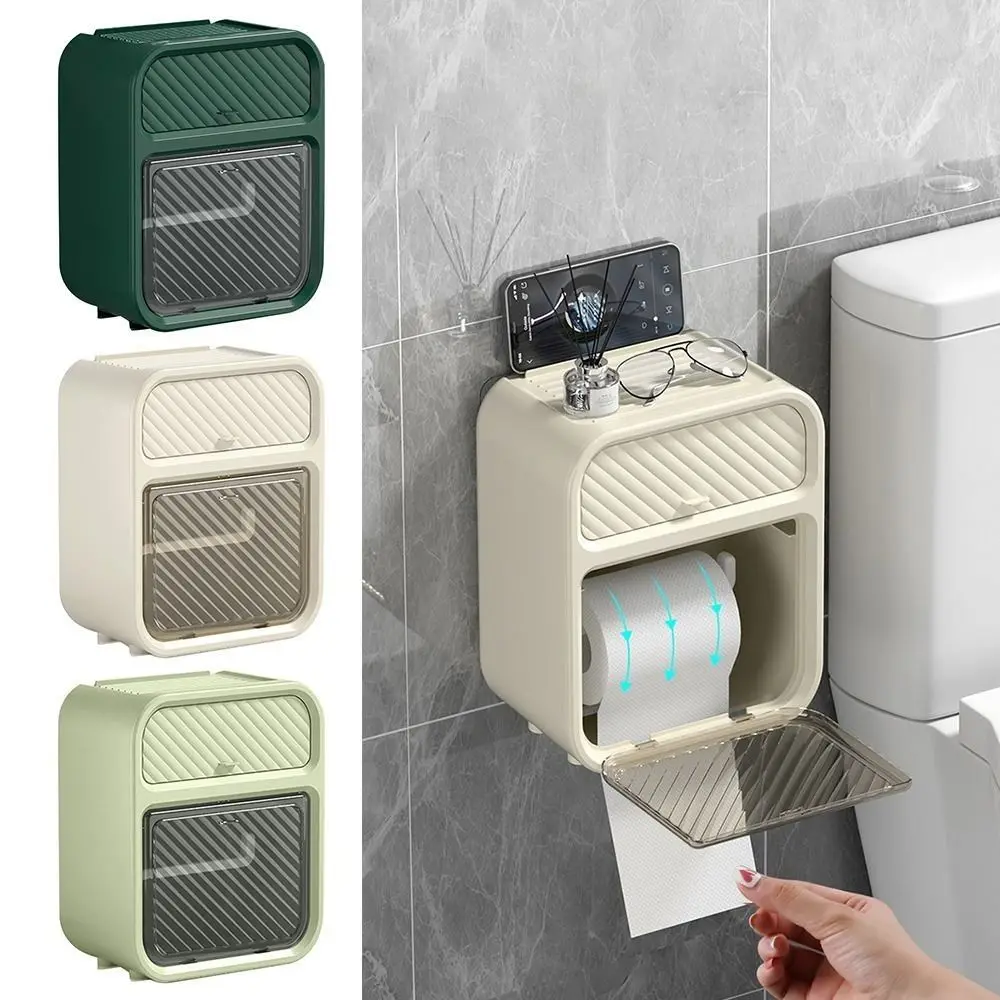 

Punch-Free Paper Holder Portable Waterproof Wall-Mounted Paper Tissue Holder Double Layer Plastic Tissue Box Bathroom