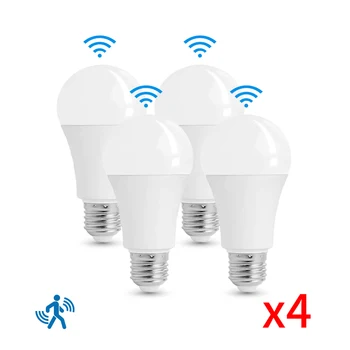 LED 레이더 모션 센서 전구, 적외선 감지 스마트 램프, 야간 작동, 20W, 18W, 15W, 12W, 9W, 6WLampada, E27, 189-265V, 4 개