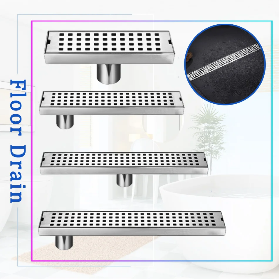 

Bathroom Floor Drain 304 Stainless Steel Brushed Rectangle Long Linear Bath Shower Drainage Wall Side Floor Drains 20/30/40/50CM