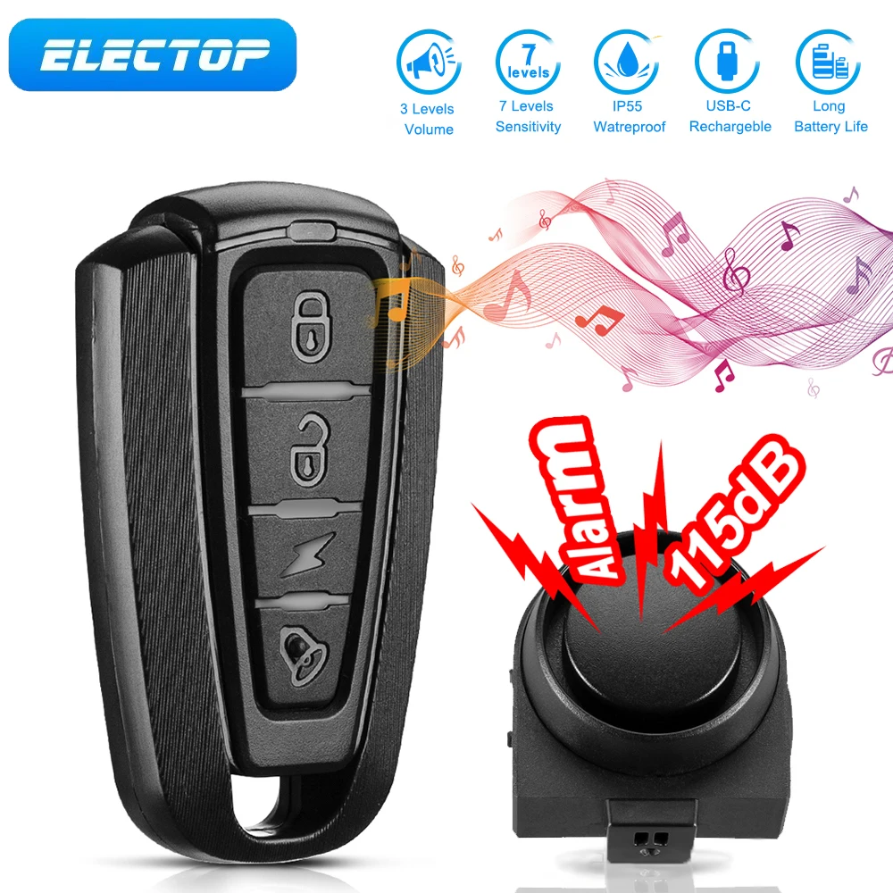 ELECTOP Wireless Bicycle Vibration Alarm IP55 Waterproof Motorcycle