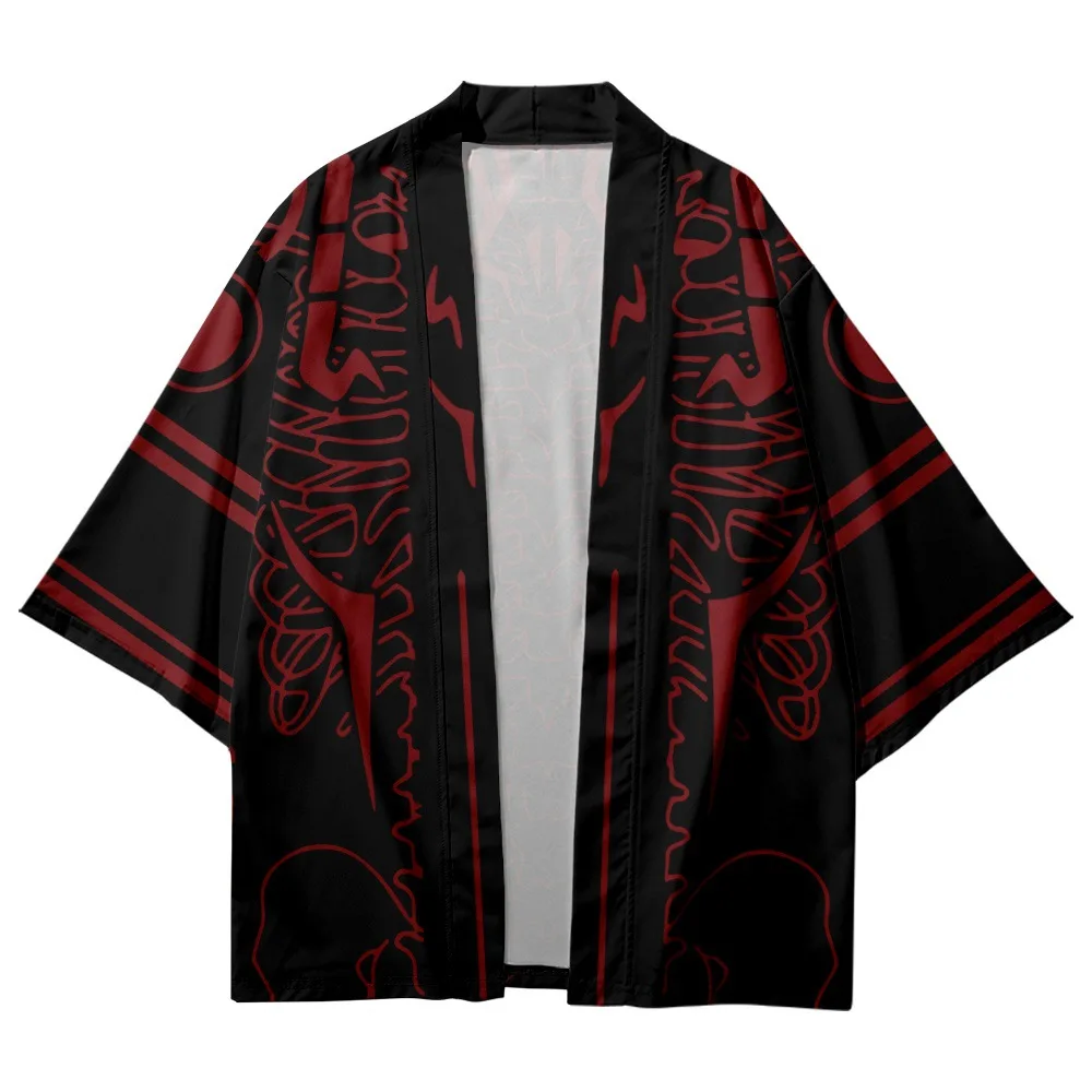 Japanese Fashion Skeleton Print Kimono Casual Beach Cardigan Tops Women Men Cosplay Haori Asian Clothing Plus Size japanese kimono japanese kimono cardigan