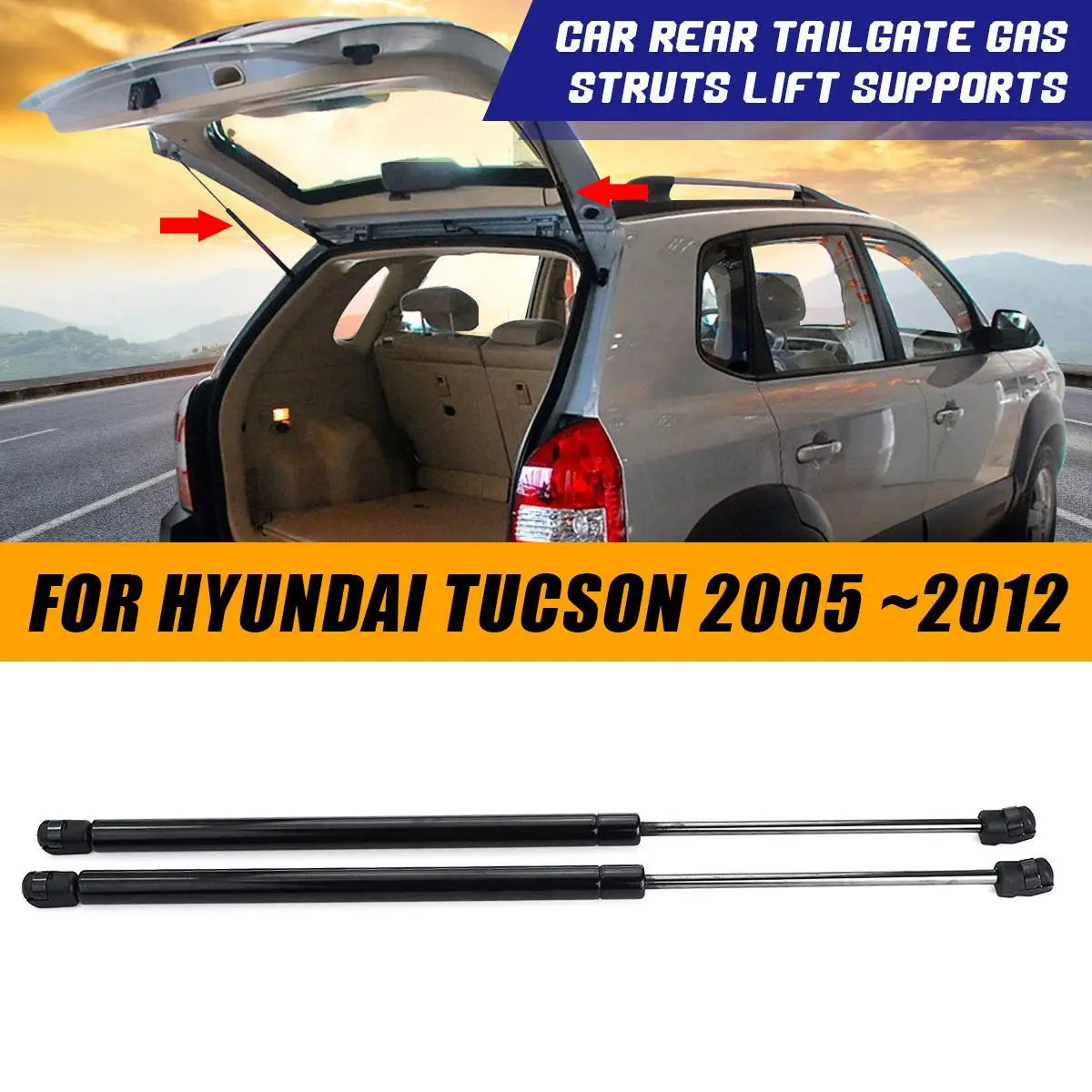 for Hyundai Tucson 2004-2009 Rear Tailgate Hood Lift Support Telescopic Struts Bars Shock Bracket JJZRB 2Pcs Car Boot Gas Springs Auto Damper Styling Accessories 