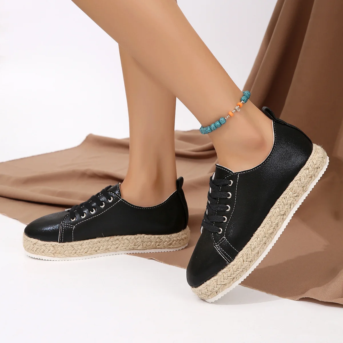 Linen Bottom Lace-up Sneakers Single Shoes Female Platform