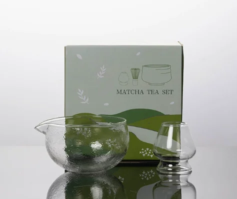 Elegant 500ml Japanese Style Hammered Glass Matcha Tea Set with Spout