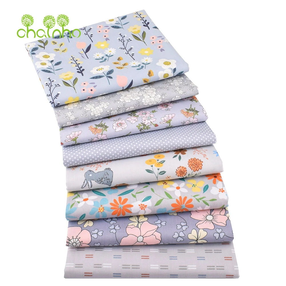 Chainho,Printed Twill Weave Cotton Fabric,DIY Quilting Sewing Material,Patchwork Cloth,8 Designs Gray Series,2 Sizes,15C126