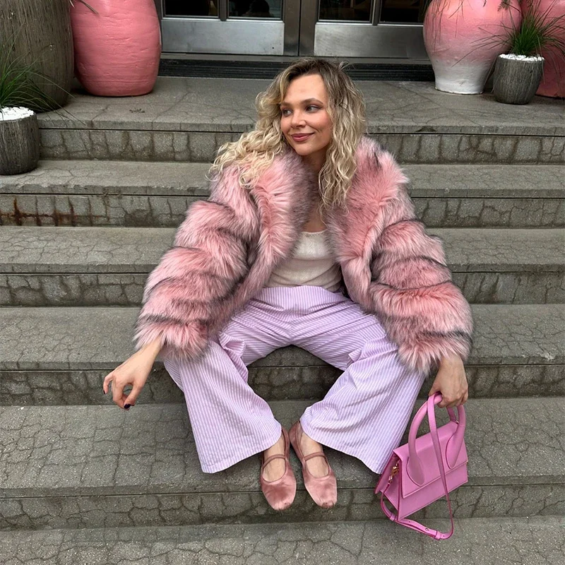 Winter Faux Fur Long Coat For Women Fashion Full Sleeve Fur Collar Oversize Female Jacket New Elegant Thick Warm Outwear