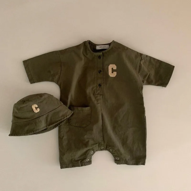 Spring Autumn Baby Clothes Boy Girl Pajamas Beige Green O-neck Long Sleeve Loose Rompers+Cap Newborn Home Wear Nightgown E16205