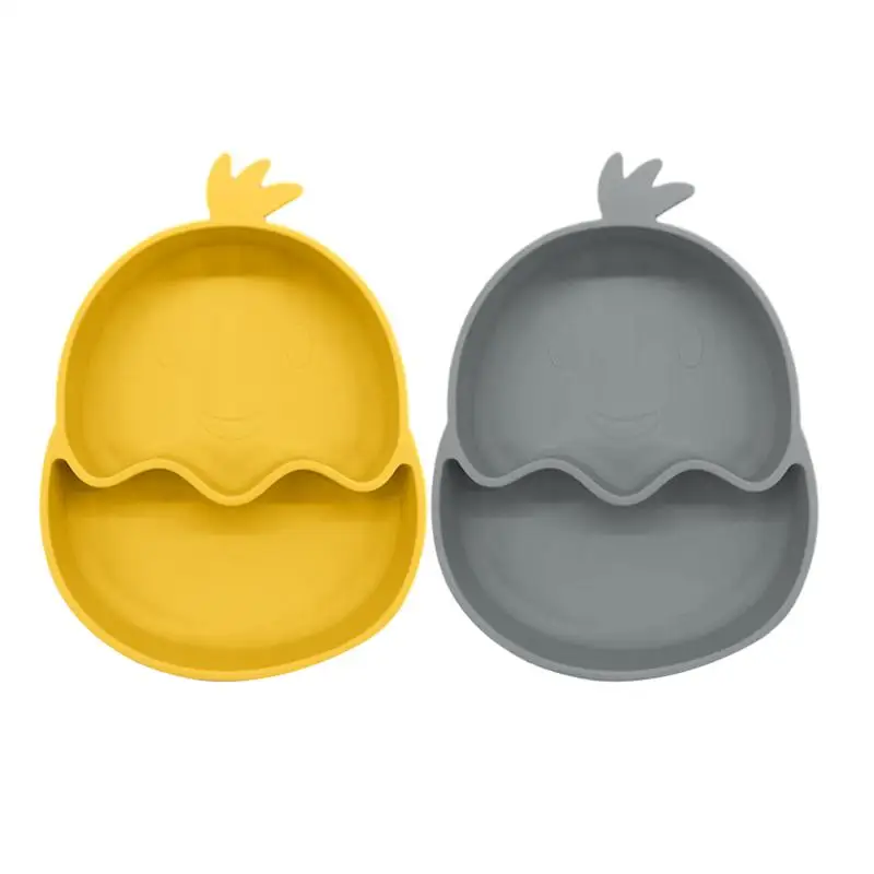 

Детские тарелки с присоской, силиконовая тарелка для еды для детей, милая тарелка для цыплят, нескользящая тарелка, подходит для микроволновой печи и посудомоечной машины, товары для кормления