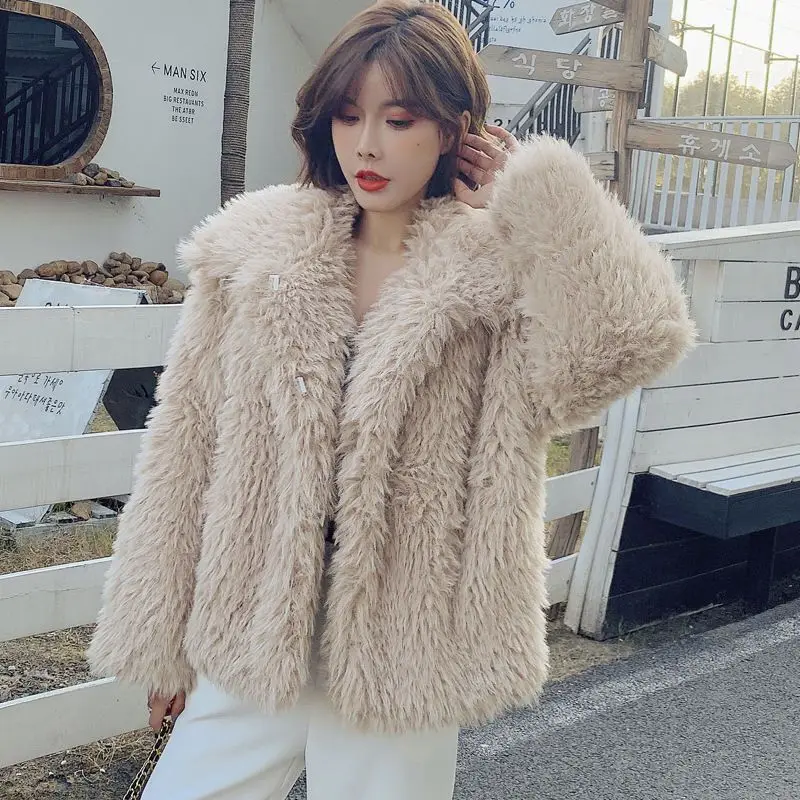 Faux Fur Coat Women Winter Fur Fluffy Jacket Long Sleeve Warm Thick Outerwear Chic Korean Coat Solid Hot Sale Women's Clothing