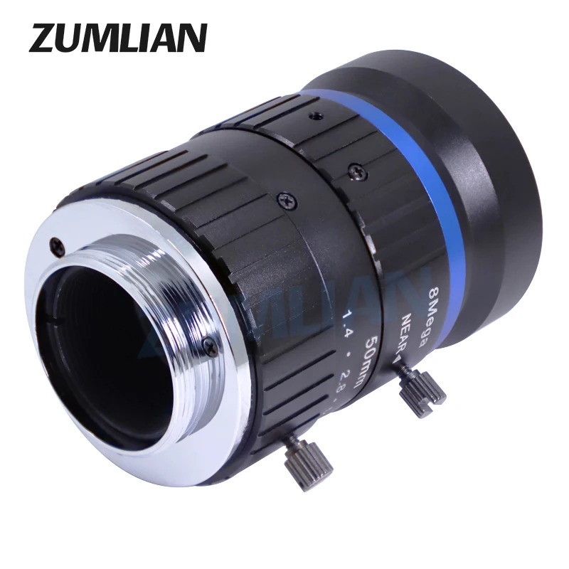 ZUMLIAN 8MP 50mm C-마운트 렌즈 1인치 저왜곡 FA F1.4 수동 아이리스 머신 비전 감시 카메라 고해상도