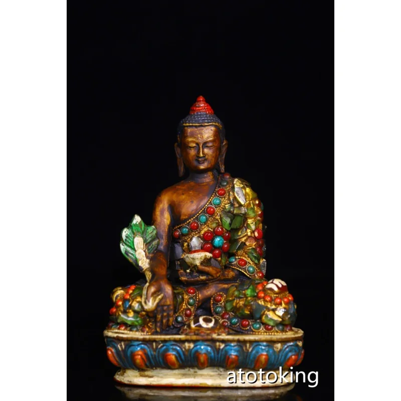 

5.4" China antique mao niu gu Inlaid with gems cai painted Buddha Shakyamuni