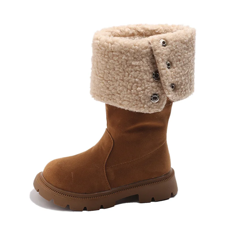 2025 Children Fashion Boots for Girls Winter New Korean Style Soft Bottom Anti-slippery Versatile Princess Catwalk Cuff Boots