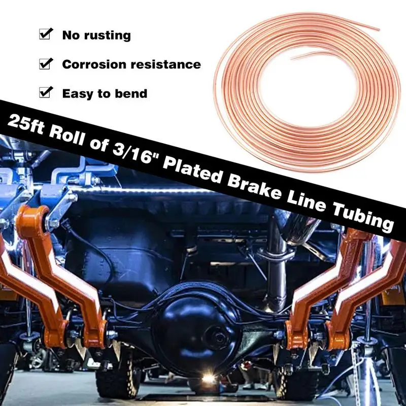 Copper Brake Line Kit 3/16 X 25ft Non-rust Car Brake Line Tubing Copper-Nickel Coated Alloy Tubing Coil Kit Tube Roll brake pipe hose brake line lock kit