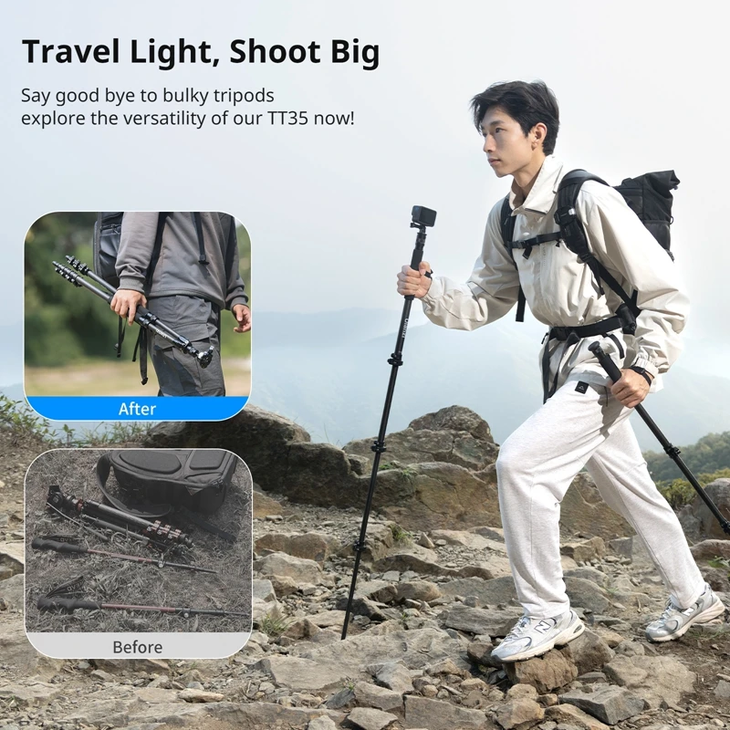 Ulanzi TT35 5-in-1 Hiking Stick Tripod Kit 146cm Selfie Stick Monopod with Quick Release Ball Head Outdoor Photograph Tripod