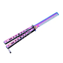 1PCS Safety Practice Comb Training Tool Colorful Titanium Comb Uncut Blade Beginner Tactical Comb