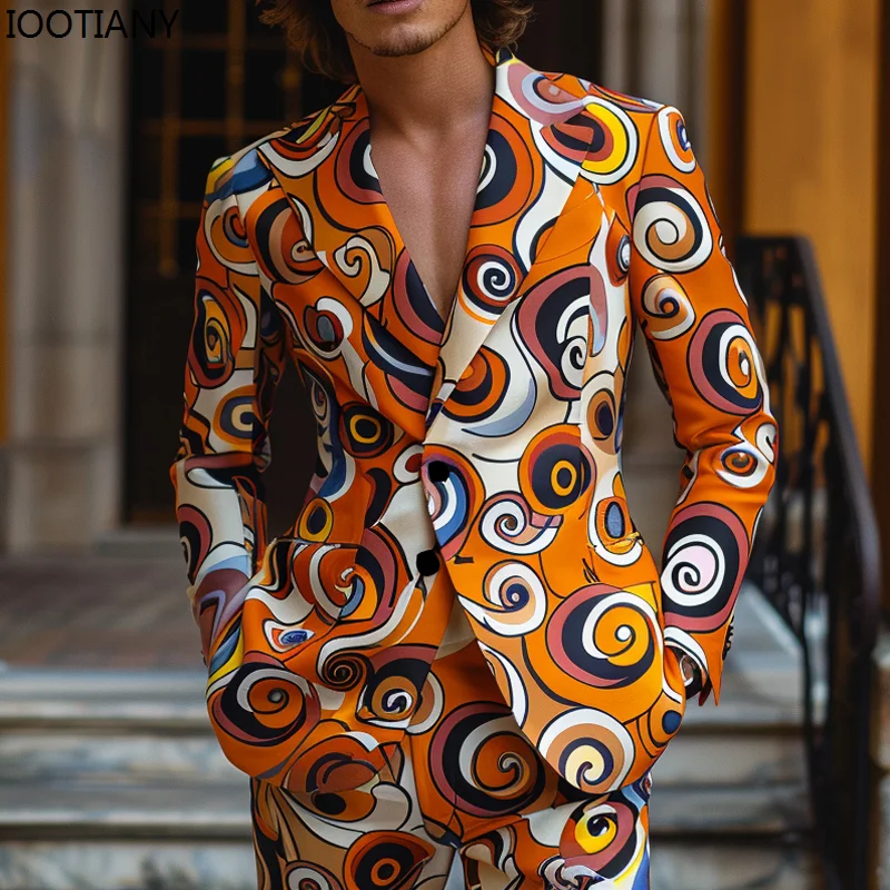 Chrysanthemum Rose Print Men's Flower Suit Business Casual Office Outdoor Classic Suits Party Stage Nightclub Cool Jacket & Pant