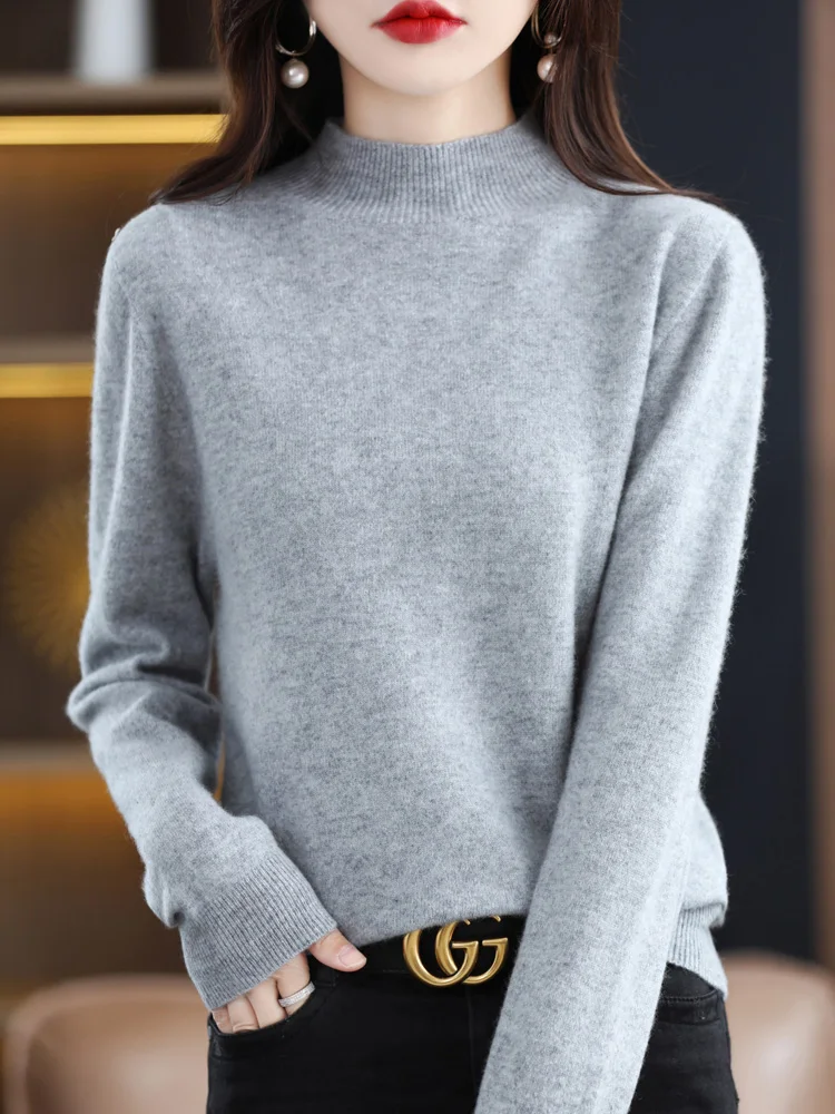 

New Arrivals Wool Women's Sweater Long Sleeve HalfHighCollar Pullover High Elasticity Slim Fitting Knitted Jumper Fashion Trends