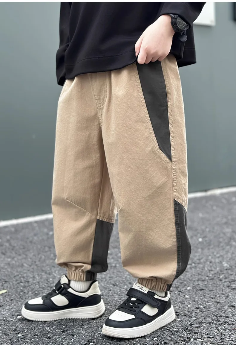 بنطلونات كاجوال جديدة للفتيان المراهقين لفصلي الربيع والخريف، تصميم فضفاض بقطع متداخلة، سراويل رياضية كارجو للأطفال من 4 إلى 14 سنة