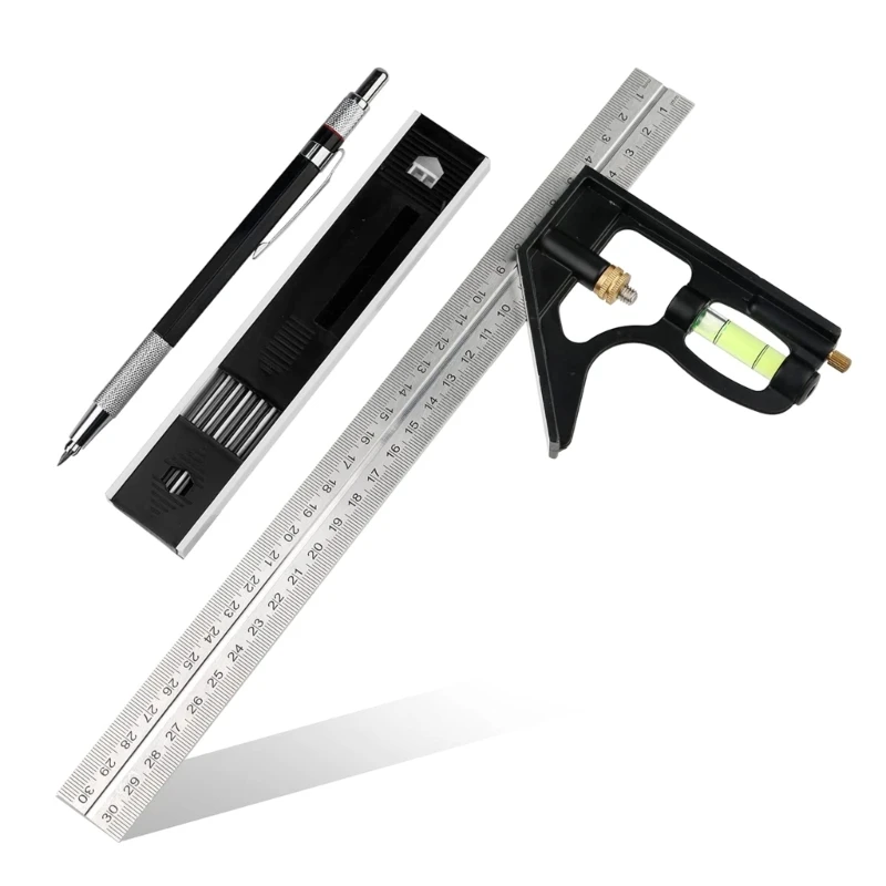 

Woodworking Tool with Carpenter Pen Aluminum Combination Square Lightweight Horizontal Moving Square for Carpenter Drop ship