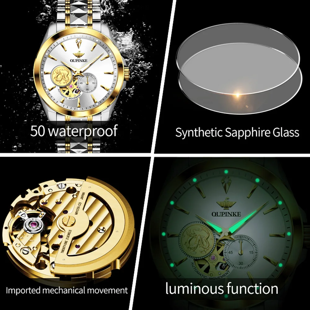 OUPINKE 3260 Automatic Couple Watch Real Diamond Import Mechanical Movement Hollow Wristwatch Sapphire Mirror Waterproof Watches