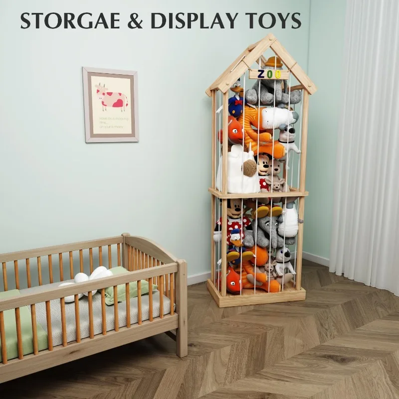 Animal Storage Stuffed Animal Zoo Wood Soft Toy Organizer Plush Toy Holder Nursery Room Organizer Zoo Cage Stuffed Animal Holder 2