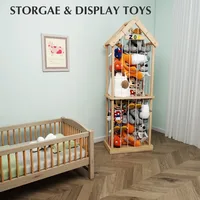 Animal Storage Stuffed Animal Zoo Wood Soft Toy Organizer Plush Toy Holder Nursery Room Organizer Zoo Cage Stuffed Animal Holder 2