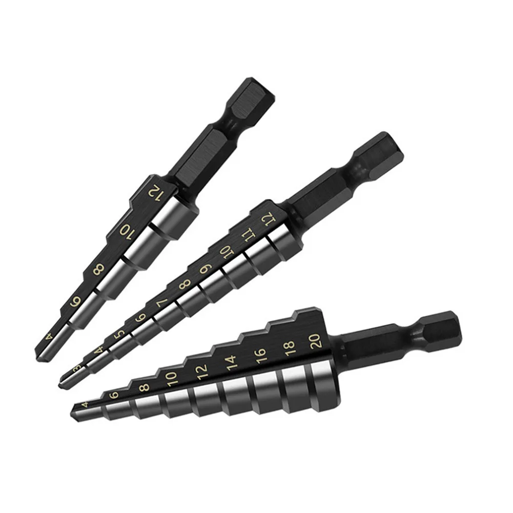 

1pc Step Drill Bit HSS Steel Nitrogen Coated Straight Groove Metal Wood Hole Cutter Cone Drilling Tool 3-12mm 4-12mm 4-20mm