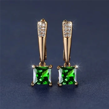 Cute Female Geometric Crystal Zircon Stone Hoop Earrings Champagne Gold Color Wedding Jewelry For Women