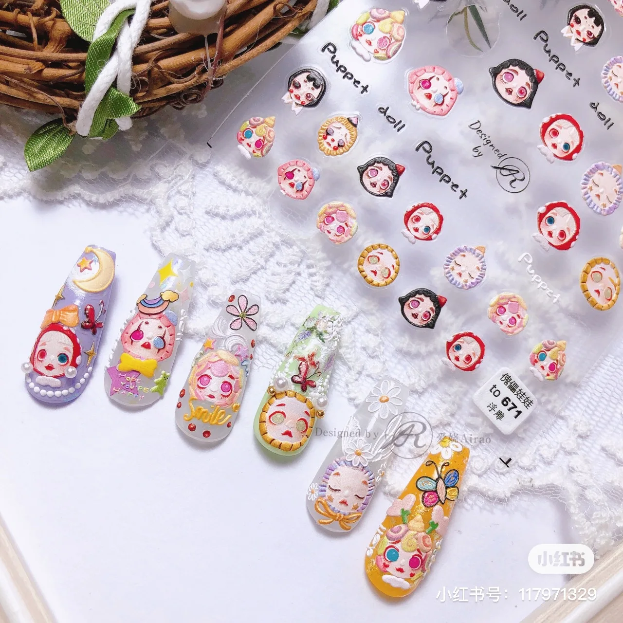 

5D Puppet Doll Clown Joker Cute Cartoon Nails Art Stickers Decals DIY Blue Design Self Adhesive Wraps Manicure Decoration