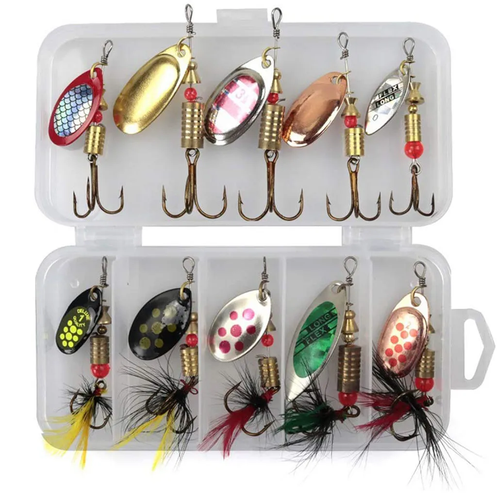 10pcs Boxed Rotating Spoon Kit Lure Fishing Lures Artificial Baits