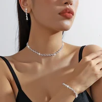 Ensemble de bijoux de collier et de Bracelet de chaîne de clavicule plaquée argent brillant, accessoires de ciel étoilé minimaliste pour femmes 2