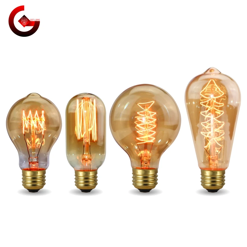 retro edison light bulb e27 220v 40w st64 g80 g95 t10 t45 t185 a19 a60 filament incandescent ampoule bulbs vintage edison lamp Ретро лампа Эдисона E27 220 В 40 Вт лампочка A60 ST58 ST64 T10 T45 T185 G80 G95 винтажная ампула спиральная лампа накаливания