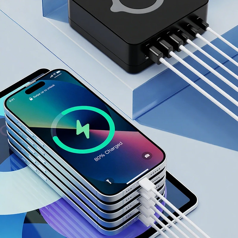 980W GaN Charger Wireless Charging Station QC4.0 3.0 PPS PD3.0 USB C Fast Charge for iPhone 16 15 14 Pro Macbook Laptops Tablet