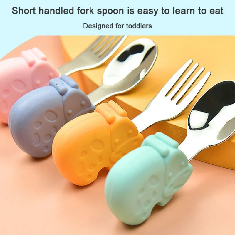 2Pcs/Set Infant Baby Cartoon Silicone Spork Learning Food Eating Auxiliary  Spoon Short Handle Feeding Kids Baby Spoon Utensils - AliExpress