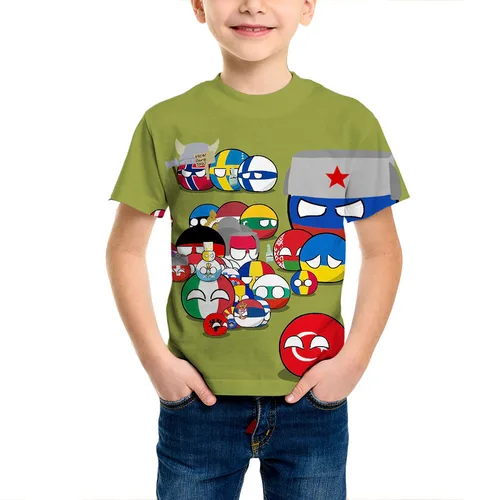 Countryball-폴랜드볼 재미있는 3D 프린트 티셔츠, 캐주얼 o넥 티셔츠, 오버사이즈 풀오버 패션 아동 의류 5