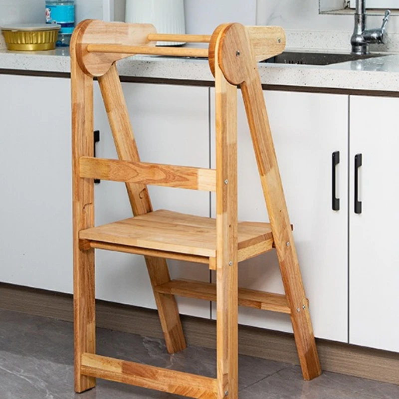 Luxury Portable Folding Footrest Solid Wood Living Room Chairs Children's Footstool Baby Standing Stool Mobile Home Furniture