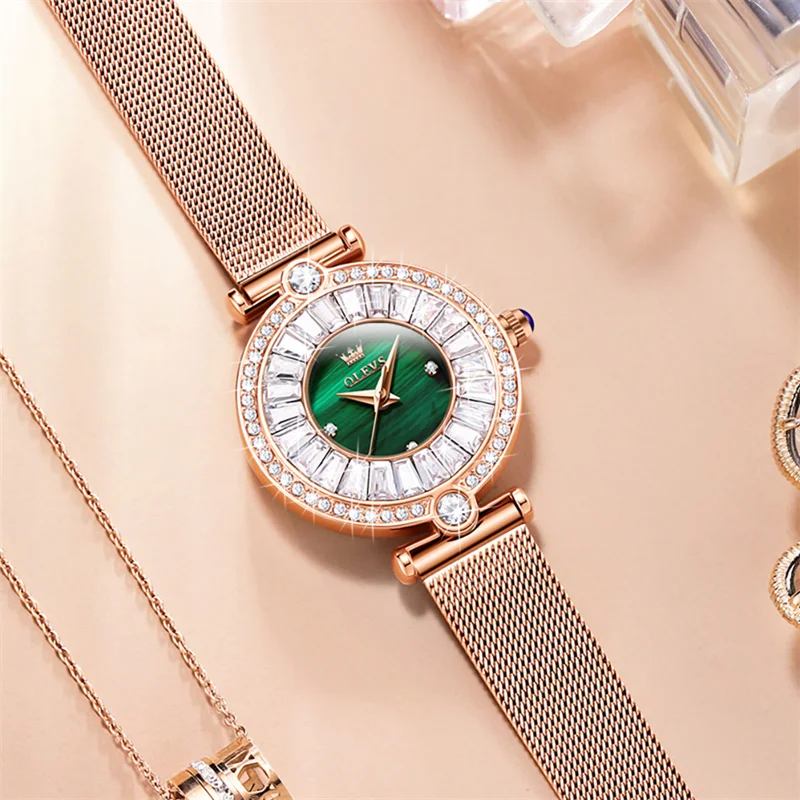 OLEVS Luxury Fashion Elegant Ladies Watch High Quality Casual Rose Gold Diamond Waterproof Quartz Women Watches reloj para mujer