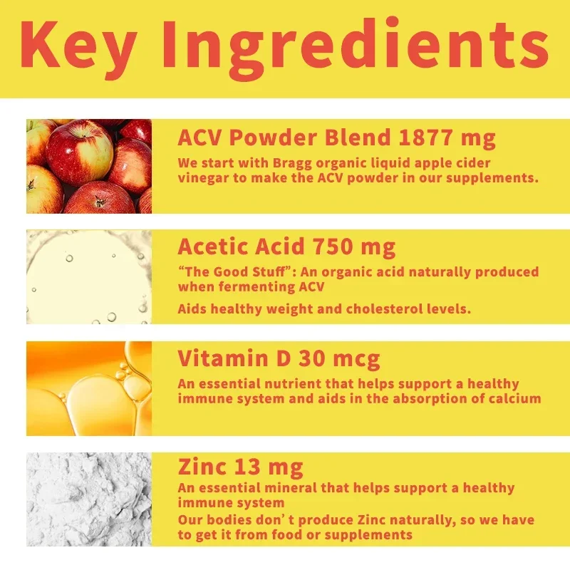 Apple Cider Vinegar Supplement Boosts Metabolism Maintains Healthy Cholesterol Levels Contains Vitamin D3 and Zinc