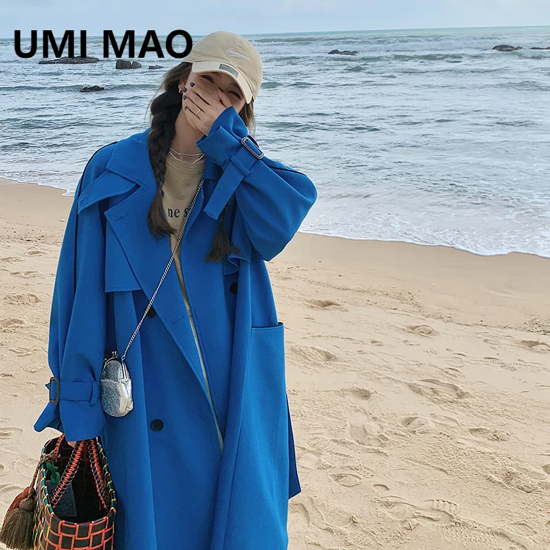

UMI MAO Double Breasted Long Windbreaker 2023 New Autumn Korean Harajuku Loose Fit Casual Style Trench Coat Para Mulheres Women