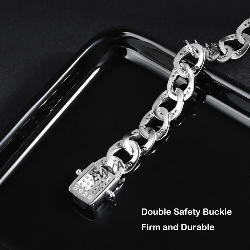 Full 1.2mm D Color Moissanite Cuban Link Bracelet Men Women Unisex S925 Silver Pass Diamond Test 8mm Wrist Bracelets EWYA moissanite silver bracelet
