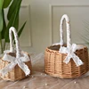 Wedding Woven Storage Basket with Handle and Ribbon Wicker Rattan Flower Basket for Wedding Birthday Party Home Garden Decor 5