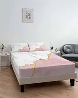 White Marble Pink Bedding Fitted Sheet Set Elastic Band Mattress Cover King Size Bed Cover With Pillowcase 6