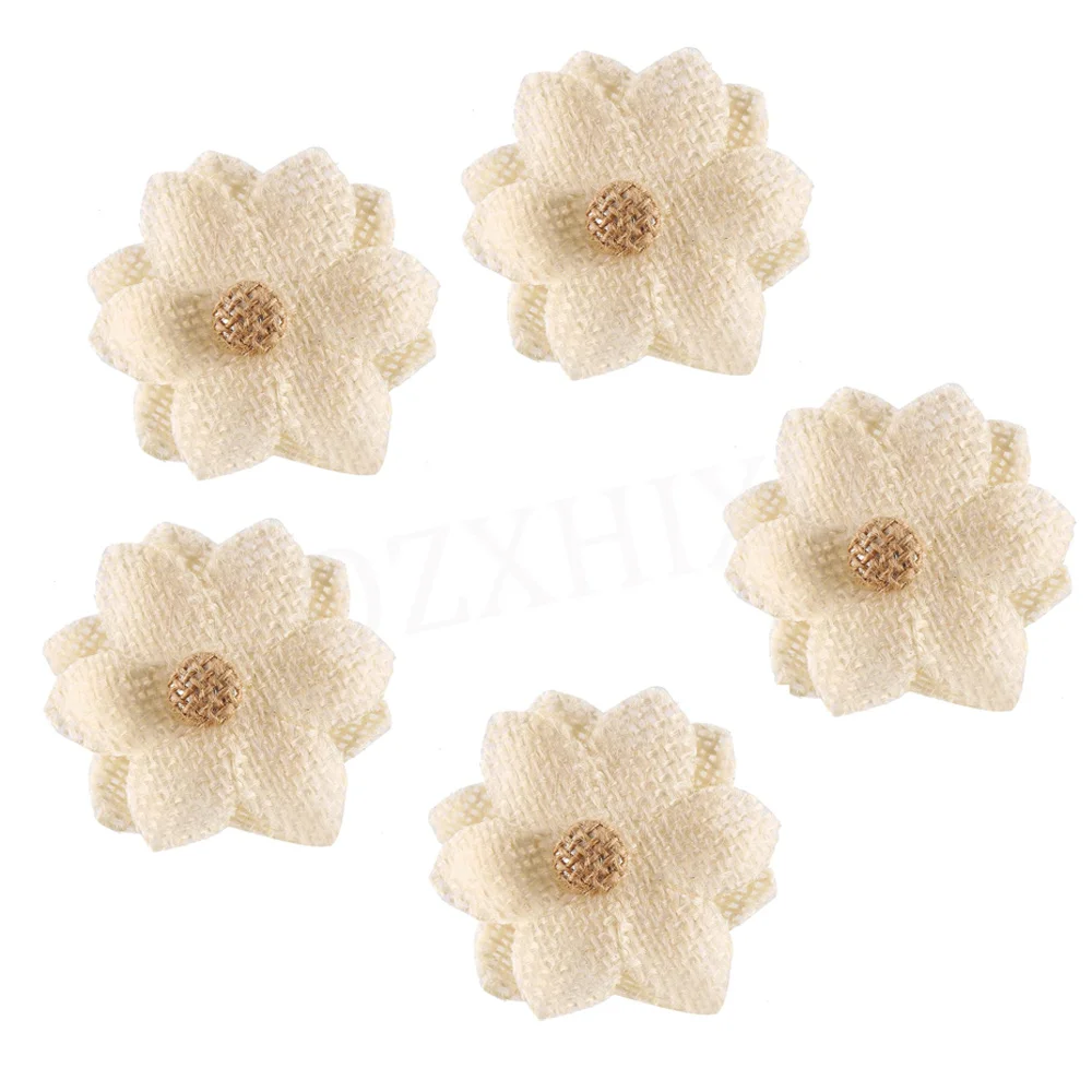 24 Pezzi Fiori di Tela, Fiori di Lino Rustico, Fiori Rustici Fatti a