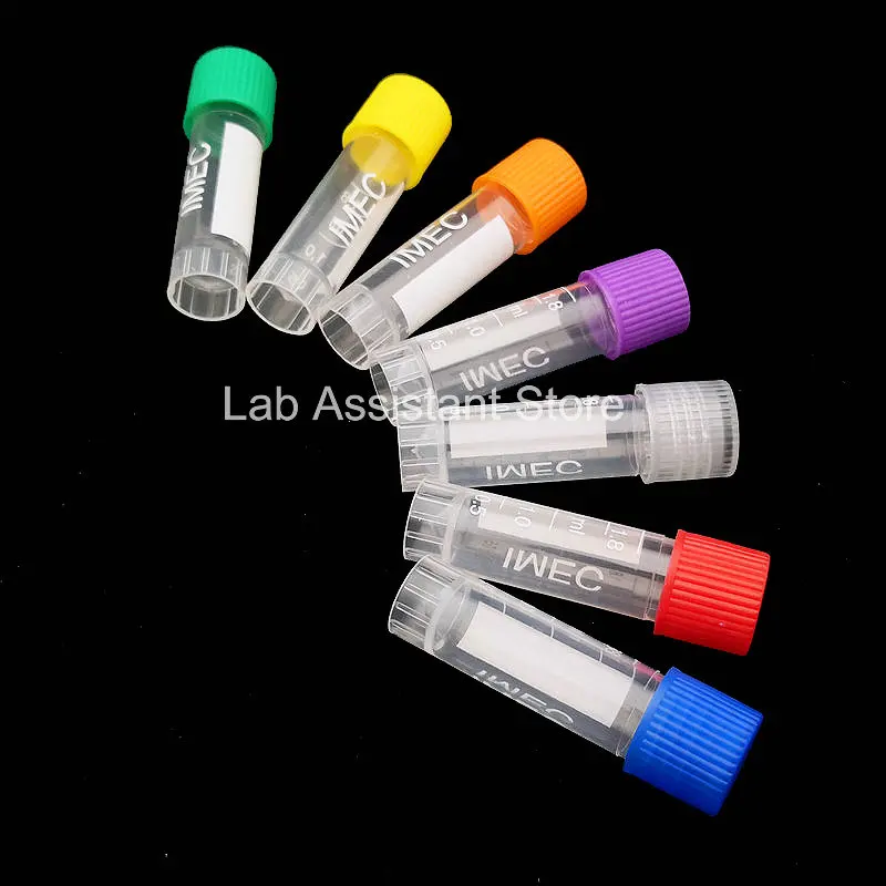 500pcs/bag 1.8ml Graduated Plastic Sample Cryo Vial Freezing Tube with Silicone Gasket and Colorful Caps for Lab Using