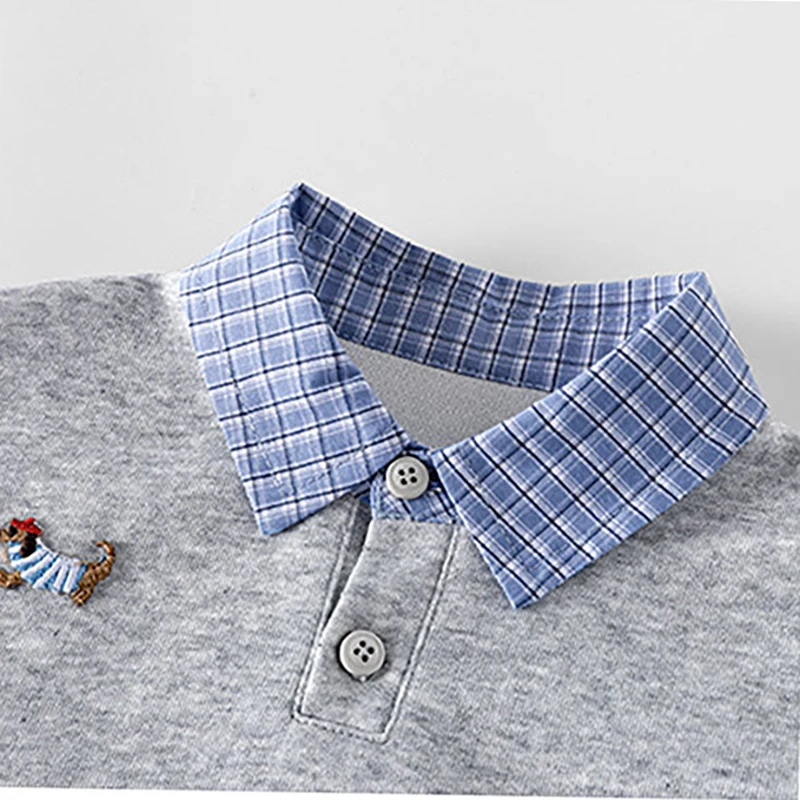 MILANCEL New Autumn Baby Boy Clothes Cute Dog Embroidery Fake Plaid Collar Pullover Top for 0 - 5Y Kids Plaid Hoodie