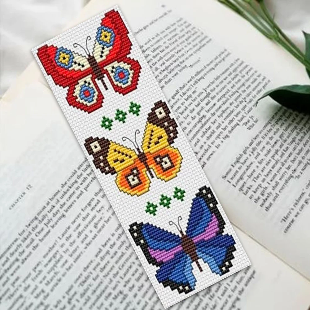 11CT Stamped Double-Sided Lamb DIY Bookmarks Cross Stitch Kits 18x6cm Needlework Embroidery Craft Kit for Kids Adults Beginners
