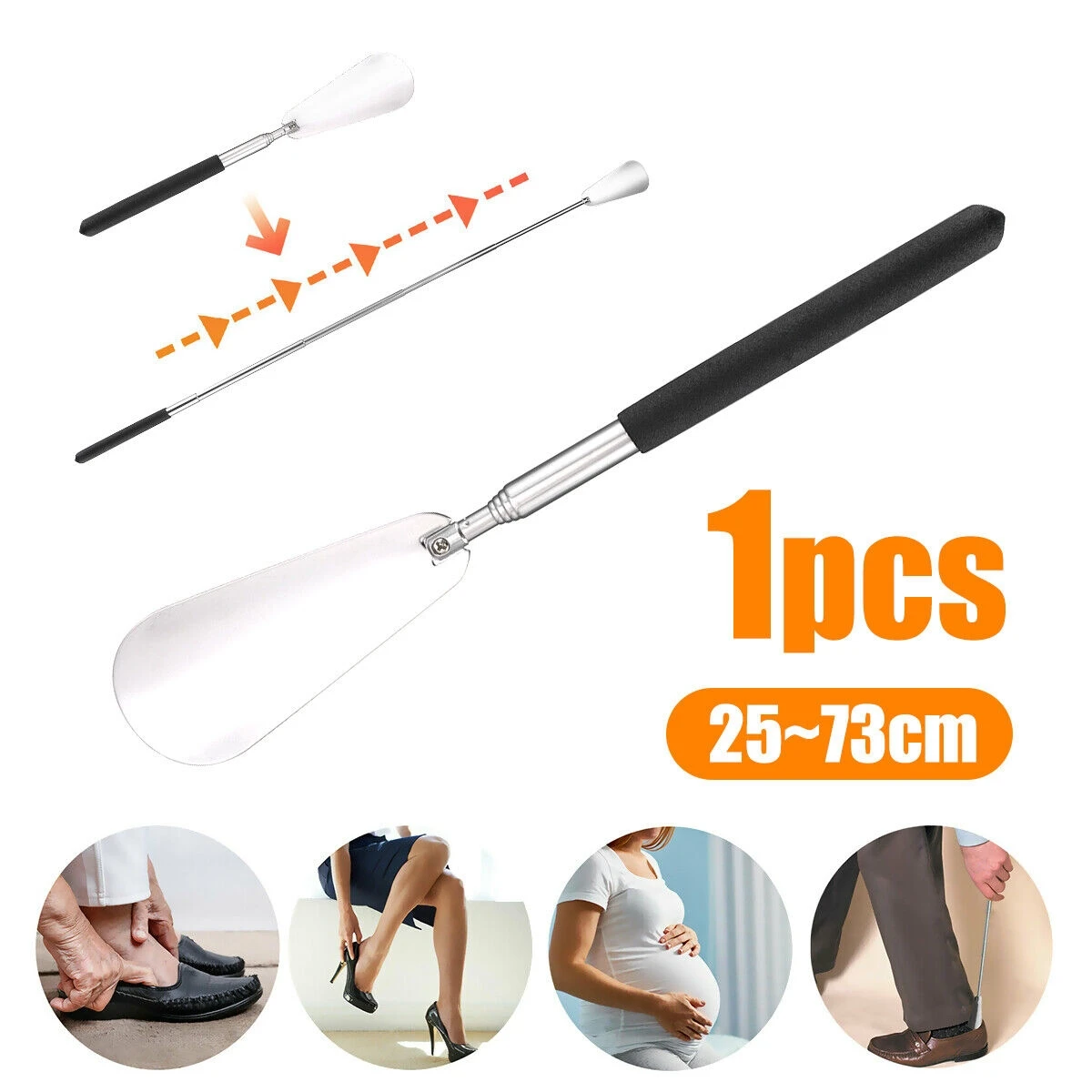 Durable Stainless Steel Shoehorn Long Handle Flexible Handle Long Shoe Horn Adjustable length shoehorn