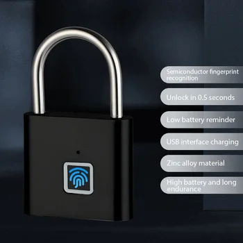 USB Rechargeable Fingerprint Smart Padlock Keyless Door Lock Portable Fingerprint Lock for Bag Drawer Suitcase Gym School 1